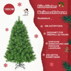 COSTWAY 180cm Künstlicher Weihnachtsbaum, Tannenbaum Mit Metallständer, Kunstbaum Weihnachten Klappsystem, Christbaum PVC Nadeln, Ideal Für Zuhause, Büro, Geschäfte Und Hotels, Grün -Künstliche Weihnachtsbäume das Geschäft 01e94b0d3af8c09229a47fb77357e967