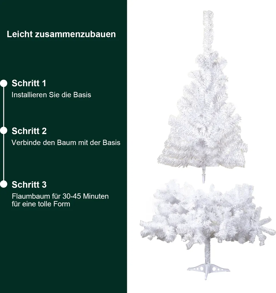 Wolketon 180cm Weihnachtsbaum Beflockung Christbaum PVC Baum Kuenstlicher Tannenbaum Weiss 4 Wolketon 180cm Weihnachtsbaum Beflockung Christbaum PVC Baum Kuenstlicher Tannenbaum Weiss – Bild 4