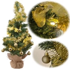LS-LebenStil Deko Weihnachtsbaum 60cm Gold 20 LED Geschmückt Sockel Tannenbaum Tisch-Deko