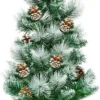 COSTWAY 60cm Künstlicher Mini Weihnachtsbaum, Tisch Tannenbaum Mit Zementbasis, Schneebedeckter Christbaum Mit Kiefernzapfen, Kunstbaum Weihnachten 34 Spitzen PVC Nadeln, Grün