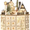 HOMCOM Weihnachts-Adventskalender Mit 24 Zugkästen Weihnachtskalender Mit LED-Lichtern Adventskalenderbox Sperrholz-Platte Naturholz 25 X 20 X 29 Cm