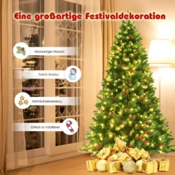COSTWAY 195cm LED Künstlicher Weihnachtsbaum Mit 11 Lichtmodi Und 5 Farbwechsel, Tannenbaum Mit Metallständer, Christbaum PVC Nadeln, Kunstbaum Weihnachten Klappsystem, Grün -Künstliche Weihnachtsbäume das Geschäft 05264cde7abea6727e5963965616b2b5
