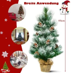 COSTWAY 60cm Künstlicher Mini Weihnachtsbaum, Tisch Tannenbaum Mit Zementbasis, Schneebedeckter Christbaum Mit Kiefernzapfen, Kunstbaum Weihnachten 34 Spitzen PVC Nadeln, Grün -Künstliche Weihnachtsbäume das Geschäft 087ef2ad0bbd6e434366e385c8d73077