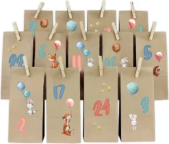 Adventskalender Set Hasen Bogen Mit Papiertüten Und Holzklammern Y067