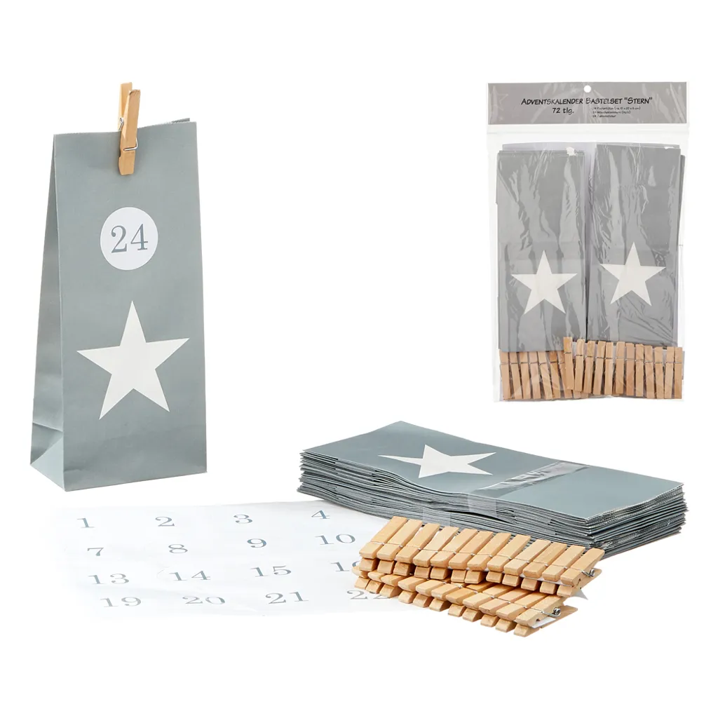Adventskalender Zum Befüllen Stern 24 Papiertüten Aufkleber Zahlen Bastelset 72tlg. Wäscheklammern 2 Adventskalender Zum Befüllen Stern 24 Papiertüten Aufkleber Zahlen Bastelset 72tlg. Wäscheklammern – Bild 2