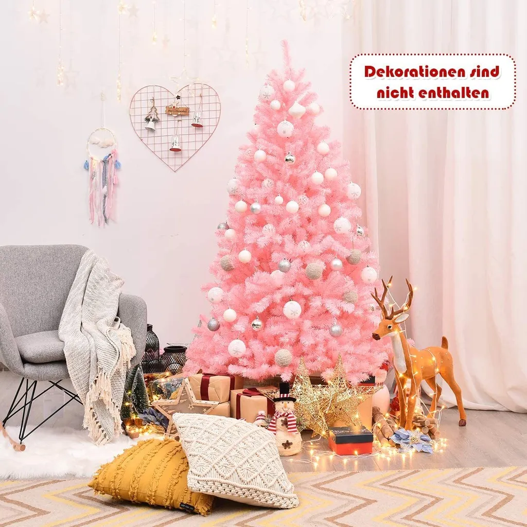 COSTWAY 180cm Künstlicher Weihnachtsbaum Rosa, Tannenbaum Mit Metallständer, Christbaum 1036 Spitzen PVC Spitzen, Kunstbaum Weihnachten Klappsystem Ideal Für Zuhause, Büro, Geschäfte Und Hotels 2 COSTWAY 180cm Künstlicher Weihnachtsbaum Rosa, Tannenbaum Mit Metallständer, Christbaum 1036 Spitzen PVC Spitzen, Kunstbaum Weihnachten Klappsystem Ideal Für Zuhause, Büro, Geschäfte Und Hotels – Bild 2