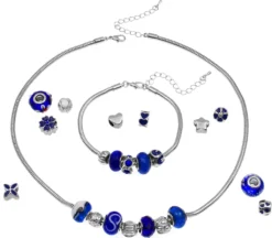 VALIOSA Merry Christmas Mode-Schmuck Adventskalender Mit Halskette, Armband + 22 Individuelle Perlen-Anhänger Aus Glas & Metall, Geschenkidee Für Mädchen, Blau, 24-teilig (1 Set) -Künstliche Weihnachtsbäume das Geschäft 0df588441c6b81cb0e1e67604909d3d4