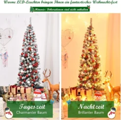 COSTWAY 180cm Bleistift Weihnachtsbaum Mit Schnee Und 250 Warmweißen LED-Leuchten, Künstlicher Tannenbaum Mit Metallständer, Christbaum 500 Spitzen PVC Nadeln, Kunstbaum Weihnachten Klappsystem Grün -Künstliche Weihnachtsbäume das Geschäft 11c7210550dbf20cf35c192c6aefba61