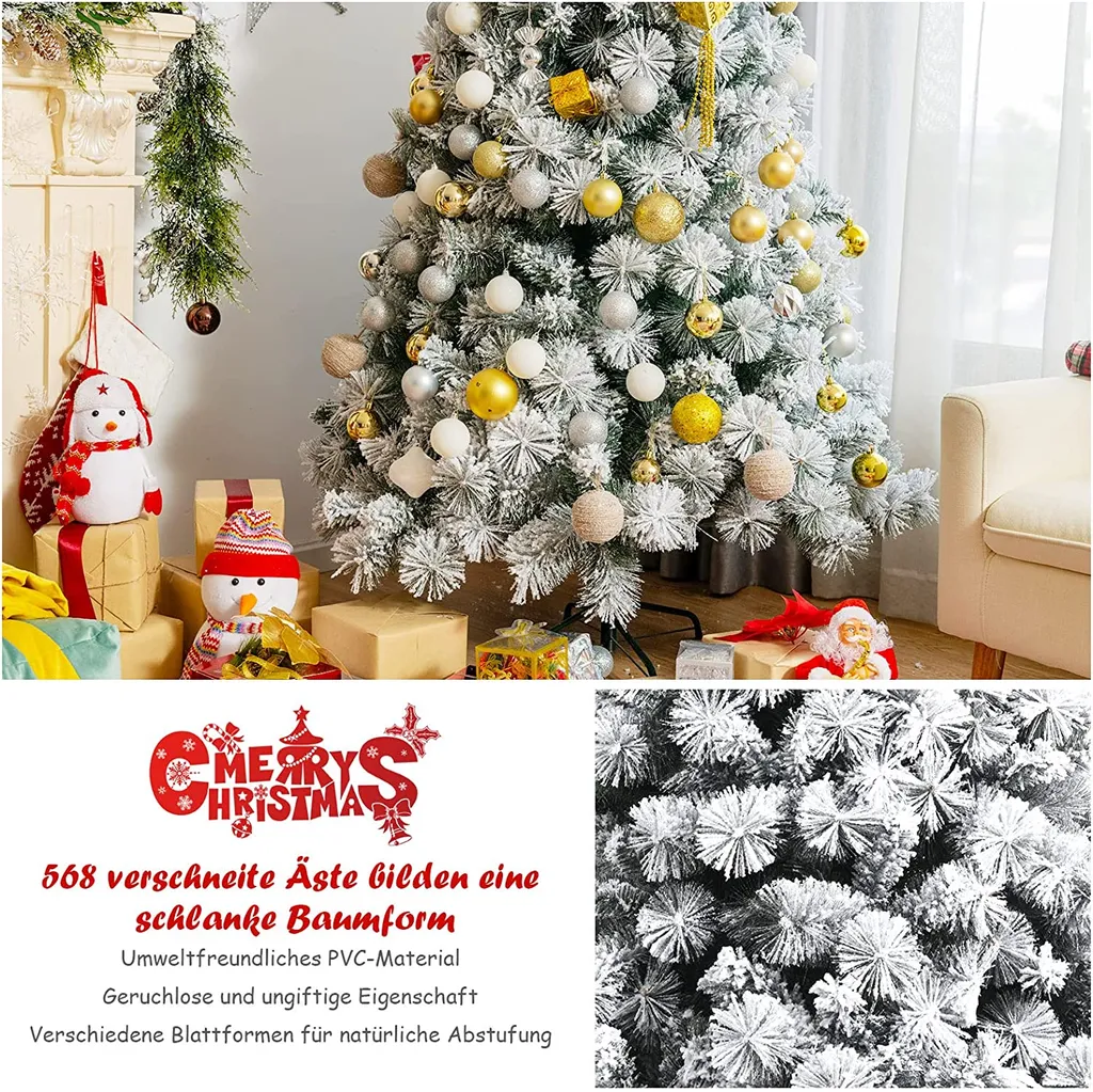 COSTWAY 180cm Künstlicher Weihnachtsbaum Mit Schnee, Verschneiter Christbaum 568 PVC-Zweigen Mit Metallständer, Schneebedeckter Tannenbaum Weiß 3 COSTWAY 180cm Künstlicher Weihnachtsbaum Mit Schnee, Verschneiter Christbaum 568 PVC-Zweigen Mit Metallständer, Schneebedeckter Tannenbaum Weiß – Bild 3