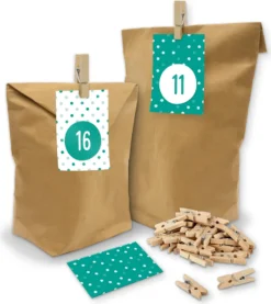 Itenga SET Adventskalender "Punkte" 24 X Tüten + Karten + Klammern + Z34