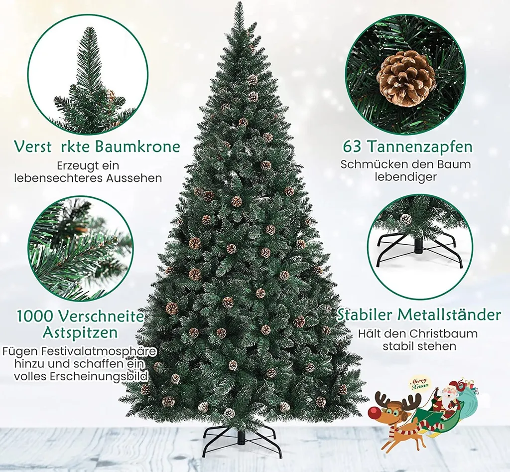 COSTWAY 180cm Künstlicher Weihnachtsbaum, Vordekorierter Verschneiter Tannenbaum Mit Metallständer, Christbaum Kunstbaum Weihnachten Für Zuhause, Büro 2 COSTWAY 180cm Künstlicher Weihnachtsbaum, Vordekorierter Verschneiter Tannenbaum Mit Metallständer, Christbaum Kunstbaum Weihnachten Für Zuhause, Büro – Bild 2
