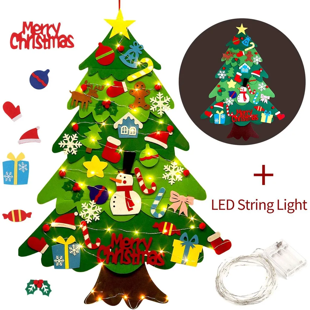 Filz Weihnachtsbaum,DIY Weihnachtsbaum 3.2ft DIY Weihnachten Set Hängend Nachbildung Für Kinder Weihnachten Geschenk Mit 50 LED Lichter, 32PCS Verzierung LED Weihnachtsbaum DIY 2 Filz Weihnachtsbaum,DIY Weihnachtsbaum 3.2ft DIY Weihnachten Set Hängend Nachbildung Für Kinder Weihnachten Geschenk Mit 50 LED Lichter, 32PCS Verzierung LED Weihnachtsbaum DIY – Bild 2