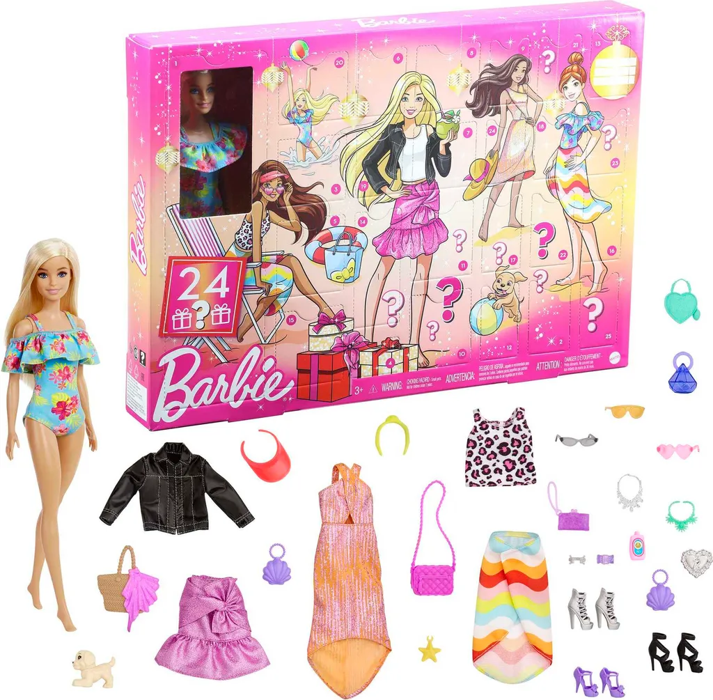 Barbie Adventskalender 2022 Inkl. Puppe (blond), Zubehör 1 Barbie Adventskalender 2022 Inkl. Puppe (blond), Zubehör