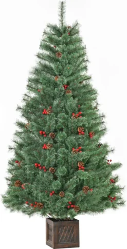 HOMCOM Künstlicher Weihnachtsbaum 1,8 M Christbaum Tannenbaum Mit Topf Und Deko PVC Metall Grün 90 X 90 X 180 Cm