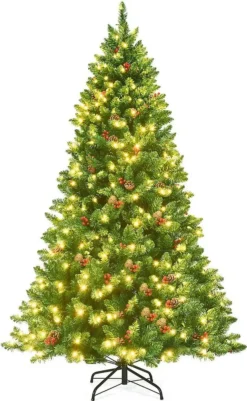 COSTWAY 195cm LED Künstlicher Weihnachtsbaum Mit 11 Lichtmodi Und 5 Farbwechsel, Tannenbaum Mit Metallständer, Christbaum PVC Nadeln, Kunstbaum Weihnachten Klappsystem, Grün