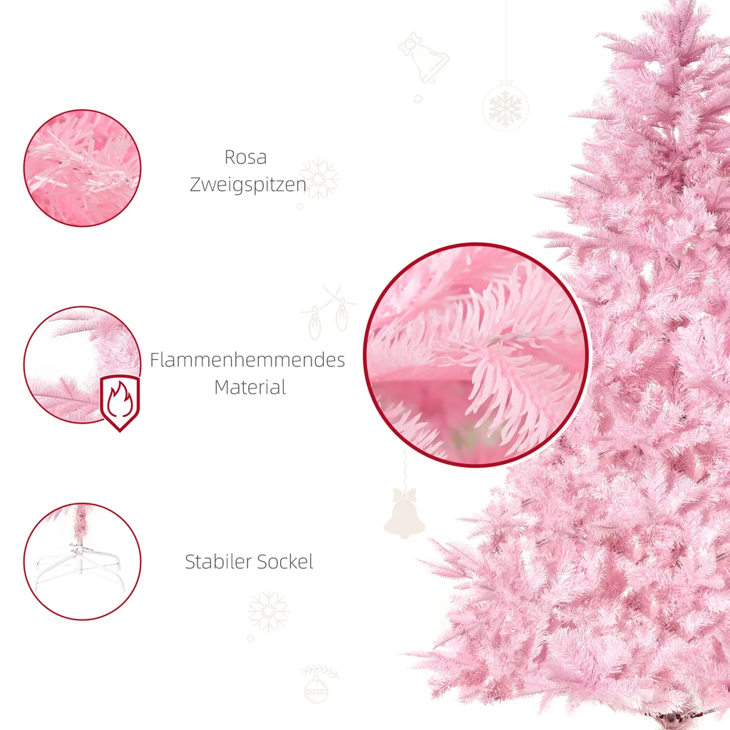 HOMCOM Künstlicher Weihnachtsbaum 1,5 M Christbaum Mit Abnehmbarer Und Faltbarer Basis Tannenbaum Einfacher Aufbau 576 Äste Flammhemmend Automatisch PVC Rosa Ø75 X 150 Cm 6 HOMCOM Künstlicher Weihnachtsbaum 1,5 M Christbaum Mit Abnehmbarer Und Faltbarer Basis Tannenbaum Einfacher Aufbau 576 Äste Flammhemmend Automatisch PVC Rosa Ø75 X 150 Cm – Bild 6