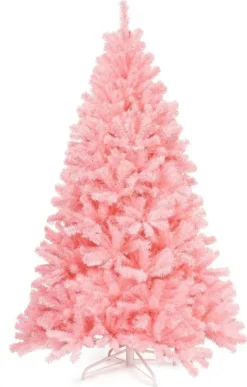 COSTWAY 180cm Künstlicher Weihnachtsbaum Rosa, Tannenbaum Mit Metallständer, Christbaum 1036 Spitzen PVC Spitzen, Kunstbaum Weihnachten Klappsystem Ideal Für Zuhause, Büro, Geschäfte Und Hotels