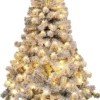 COSTWAY 135 Cm Schneebeflockter Weihnachtsbaum, Künstlicher Tannenbaum Mit 295 Spitzen Und 150 Warmweißen LED-Leuchten, Christbaum Mit Metallständer, Weiß