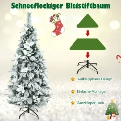 COSTWAY 150cm Künstlicher Weihnachtsbaum Mit Schnee, Tannenbaum Mit Klappsystem Und Metallständer, Schneebedeckter Christbaum PVC Nadeln, Kunstbaum Weihnachten Weiß -Künstliche Weihnachtsbäume das Geschäft 3492920fe9c6029d591623a1b8d73615