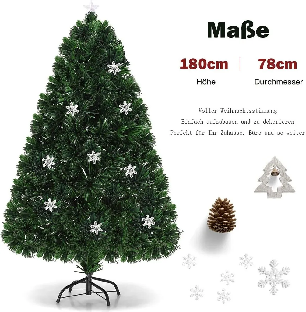 COSTWAY 180 Cm LED Weihnachtsbaum Beleuchtet Mit Glasfaser-Farbwechsel Künstlicher Tannenbaum Grün 5 COSTWAY 180 Cm LED Weihnachtsbaum Beleuchtet Mit Glasfaser-Farbwechsel Künstlicher Tannenbaum Grün – Bild 5