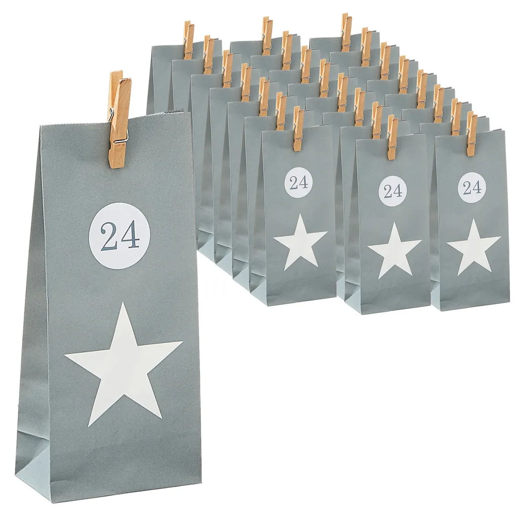 Adventskalender Zum Befüllen Stern 24 Papiertüten Aufkleber Zahlen Bastelset 72tlg. Wäscheklammern 9 Adventskalender Zum Befüllen Stern 24 Papiertüten Aufkleber Zahlen Bastelset 72tlg. Wäscheklammern – Bild 9