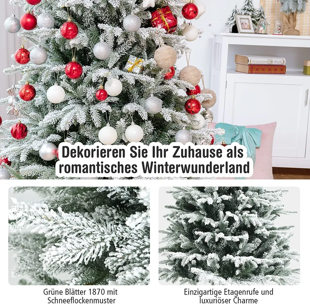 COSTWAY 180cm Künstlicher Weihnachtsbaum Mit Schnee, Tannenbaum Mit Metallständer, Christbaum 1870 PVC&PE Zweigen, Kunstbaum Weihnachten Klappsystem Ideal Für Zuhause, Büro, Geschäfte 3 COSTWAY 180cm Künstlicher Weihnachtsbaum Mit Schnee, Tannenbaum Mit Metallständer, Christbaum 1870 PVC&PE Zweigen, Kunstbaum Weihnachten Klappsystem Ideal Für Zuhause, Büro, Geschäfte – Bild 3