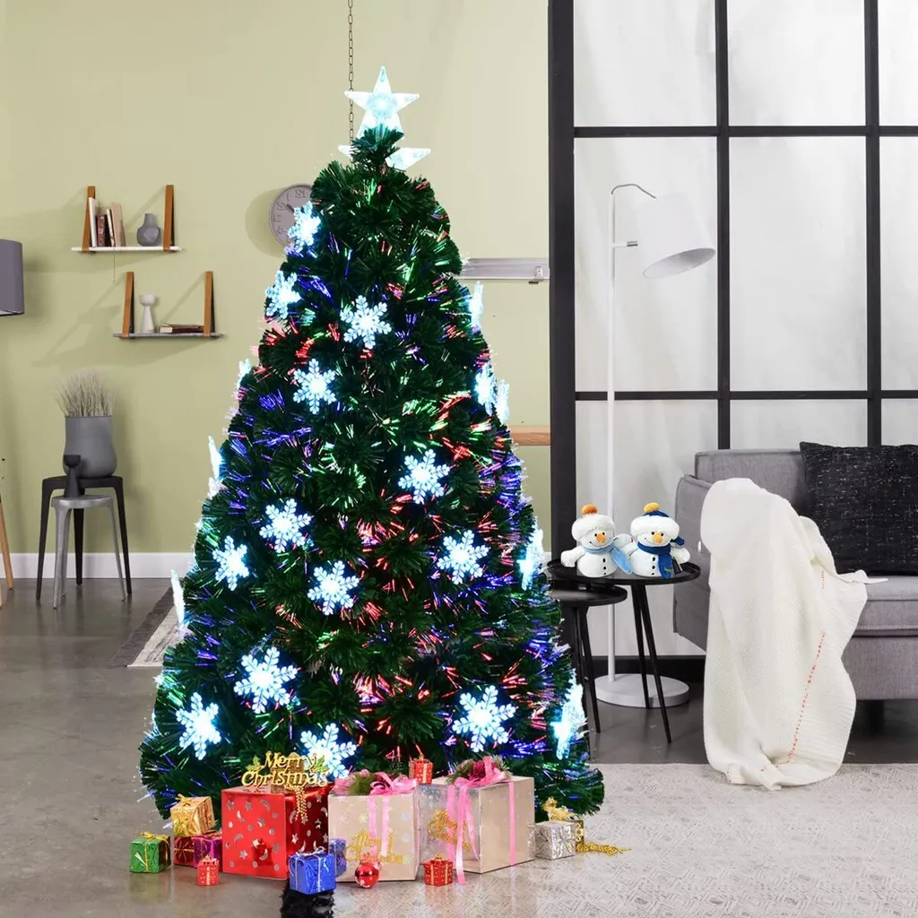 COSTWAY 180 Cm LED Weihnachtsbaum Beleuchtet Mit Glasfaser-Farbwechsel Künstlicher Tannenbaum Grün 1 COSTWAY 180 Cm LED Weihnachtsbaum Beleuchtet Mit Glasfaser-Farbwechsel Künstlicher Tannenbaum Grün