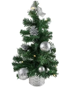 Geschmückter Weihnachtsbaum Beleuchtet 20cm Silber - Weihnachtsbaum Mit Lichterkette Schleifen Christbaumkugeln