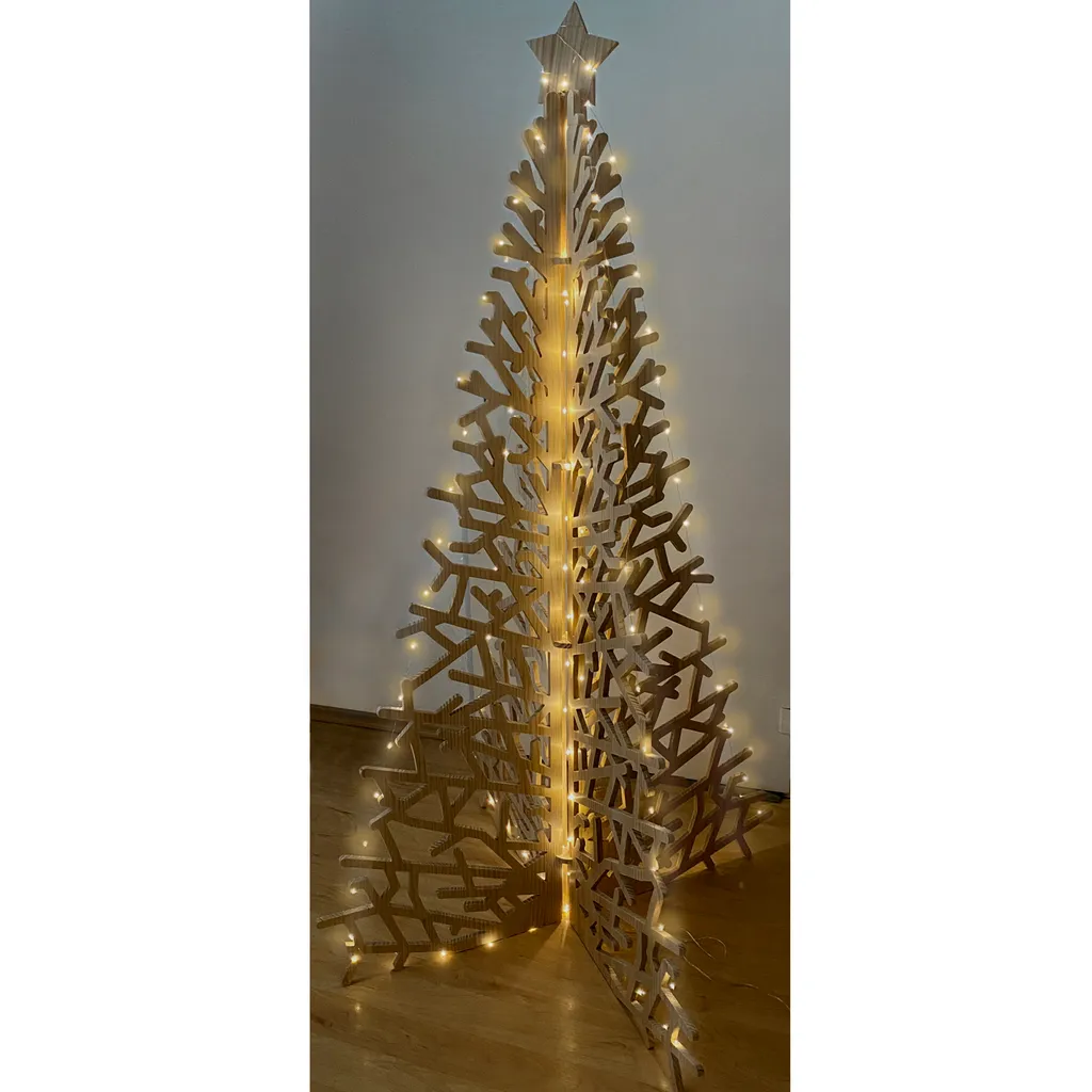 Holz Weihnachtsbaum Tannenbaum Minimalistisch 174 Cm Inkl. Lichterkette 2 Holz Weihnachtsbaum Tannenbaum Minimalistisch 174 Cm Inkl. Lichterkette – Bild 2