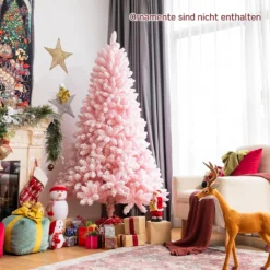 COSTWAY 180cm Verschneiter Weihnachtsbaum Rosa, Künstlicher Weihnachtsbaum Mit 920 Zweigen, Metallständer, Kiefernbaum Für Zuhause, Büro, Einkaufszentrum