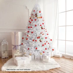 COSTWAY 225cm Künstlicher Weihnachtsbaum Mit 1749 Zweigen, Klappbarer Metallständer, Christbaum Tannenbaum Für Zuhause Büro Geschäft Weiß