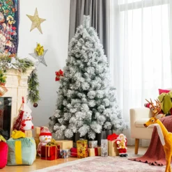 COSTWAY 180cm Künstlicher Weihnachtsbaum Mit Schnee, Verschneiter Christbaum 568 PVC-Zweigen Mit Metallständer, Schneebedeckter Tannenbaum Weiß