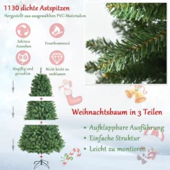 COSTWAY 180cm Künstlicher Weihnachtsbaum, Christbaum Glocke Design Mit 1130 üppigen Zweigen, Metallständer, 3-teiliger Tannenbaum Weihnachtsdekoration Für Zuhause Büro Geschäft Schule -Künstliche Weihnachtsbäume das Geschäft 3dc2fe7874fa5d3c504f16c5202a040e