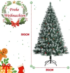 COSTWAY 180cm Künstlicher Weihnachtsbaum, Verschneiter Tannenbaum Mit 644 Tannenzapfen, Roten Beeren & Klappbarem Metallständer, Scharnier-Baum Christbaum Für Zuhause, Büro -Künstliche Weihnachtsbäume das Geschäft 3ea425a35e666886117b656b4191f0a9