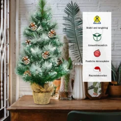 COSTWAY 60cm Künstlicher Mini Weihnachtsbaum, Tisch Tannenbaum Mit Zementbasis, Schneebedeckter Christbaum Mit Kiefernzapfen, Kunstbaum Weihnachten 34 Spitzen PVC Nadeln, Grün -Künstliche Weihnachtsbäume das Geschäft 46ae2ea596fba855ca7c0e2eefbdb6ae
