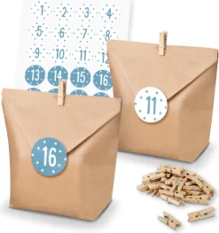 Itenga SET Adventskalender 24x Tüten + Klammern + Zahlensticker (Z40)