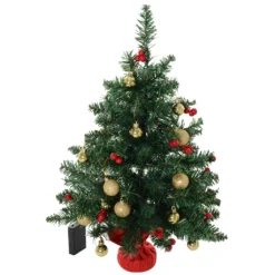 HOMCOM Weihnachtsbaum Christbaum Mit Stechpalmenbeeren, Kugeln Und LED-Lichtern Grün PVC ∅20 X 60 Cm -Künstliche Weihnachtsbäume das Geschäft 49c25ceae04b3efc21bf9c9f850e0f2c