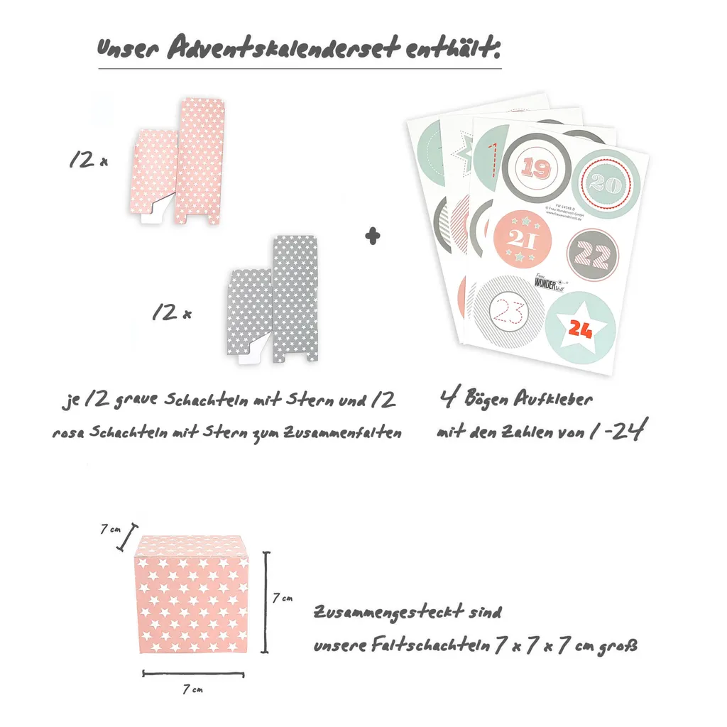 DIY Adventskalender Vorfreude Zum Befüllen,Faltschachteln 12x Rosa,weiße Sterne,12x Grau,weiße Sterne 7x7x7cm (gefaltet), XL Ziffern Pastell/Weihnachten,Aufkleber,Würfelbox,Faltverpackung,Schachteln 2 DIY Adventskalender Vorfreude Zum Befüllen,Faltschachteln 12x Rosa,weiße Sterne,12x Grau,weiße Sterne 7x7x7cm (gefaltet), XL Ziffern Pastell/Weihnachten,Aufkleber,Würfelbox,Faltverpackung,Schachteln – Bild 2