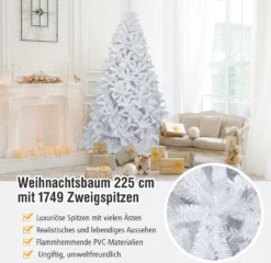 COSTWAY 225cm Künstlicher Weihnachtsbaum Mit 1749 Zweigen, Klappbarer Metallständer, Christbaum Tannenbaum Für Zuhause Büro Geschäft Weiß -Künstliche Weihnachtsbäume das Geschäft 4e13180d85f58ebf1b73d6960503d343