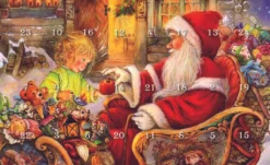 Krebs Glas Lauscha - Adventskalender Mit Weihnachtsbaumschmuck - Motiv: Weihnachtsmann Mit Kind - Glasfiguren, Weihnachtsschmuck