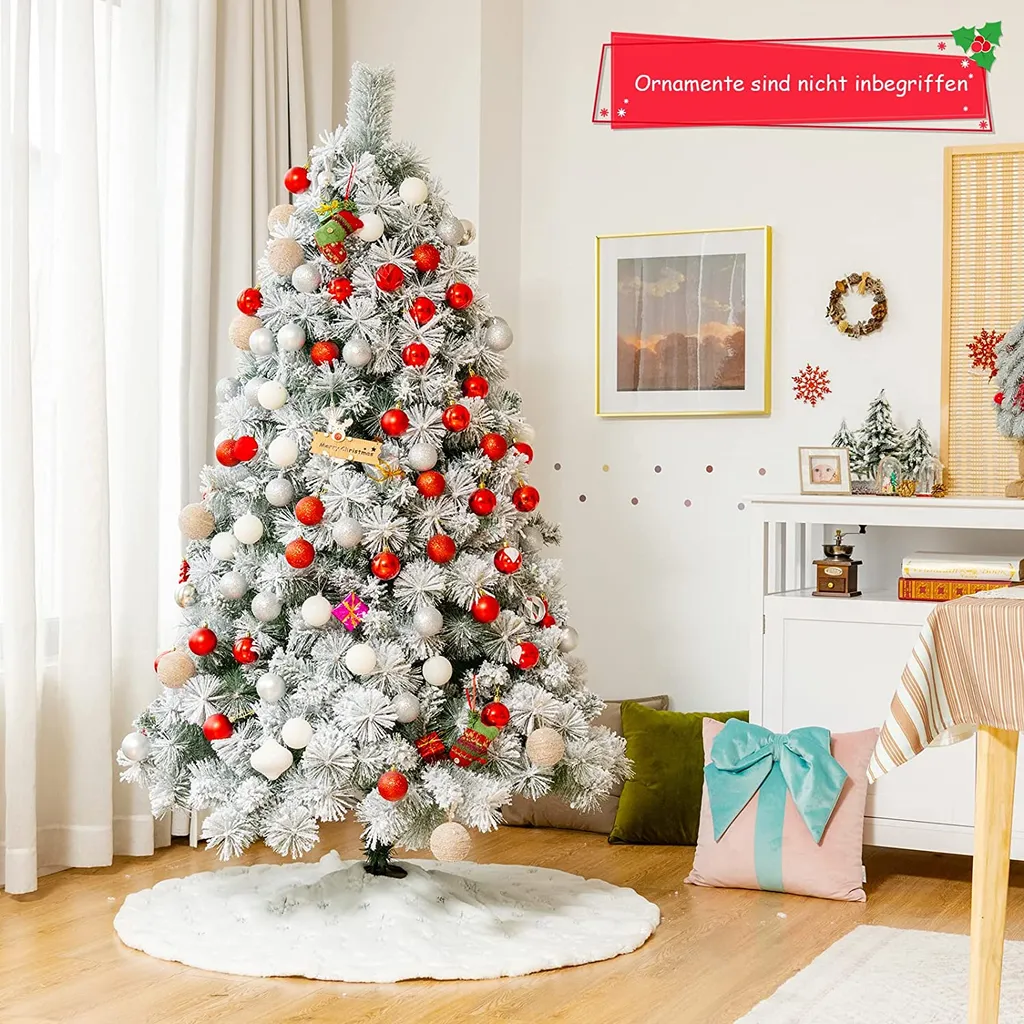 COSTWAY 180cm Künstlicher Weihnachtsbaum Mit Schnee, Verschneiter Christbaum 568 PVC-Zweigen Mit Metallständer, Schneebedeckter Tannenbaum Weiß 2 COSTWAY 180cm Künstlicher Weihnachtsbaum Mit Schnee, Verschneiter Christbaum 568 PVC-Zweigen Mit Metallständer, Schneebedeckter Tannenbaum Weiß – Bild 2