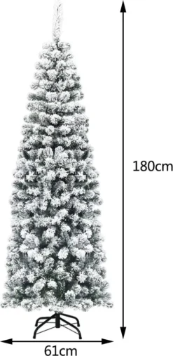 COSTWAY 180cm Bleistift Weihnachtsbaum Mit Schnee Und 250 Warmweißen LED-Leuchten, Künstlicher Tannenbaum Mit Metallständer, Christbaum 500 Spitzen PVC Nadeln, Kunstbaum Weihnachten Klappsystem Grün -Künstliche Weihnachtsbäume das Geschäft 565832bfbe4b9685fcbabd4f081a1168