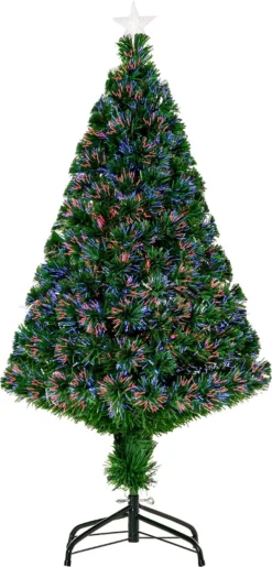 HOMCOM LED Weihnachtsbaum Künstlicher Christbaum Tannenbaum Baum Mit Metallständer, Glasfaser-Farbwechsler, Grün, 120 Cm