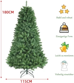 COSTWAY 180cm Künstlicher Weihnachtsbaum, Christbaum Glocke Design Mit 1130 üppigen Zweigen, Metallständer, 3-teiliger Tannenbaum Weihnachtsdekoration Für Zuhause Büro Geschäft Schule -Künstliche Weihnachtsbäume das Geschäft 57e8c0d95d60eed5b03d8a0ceb00b3fc