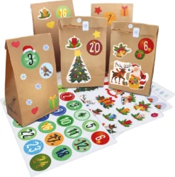 Adventskalender Zum Befüllen 25 Kraftpapiertüten + Zahlenaufkleber & Sticker Zum Selbstgestalten