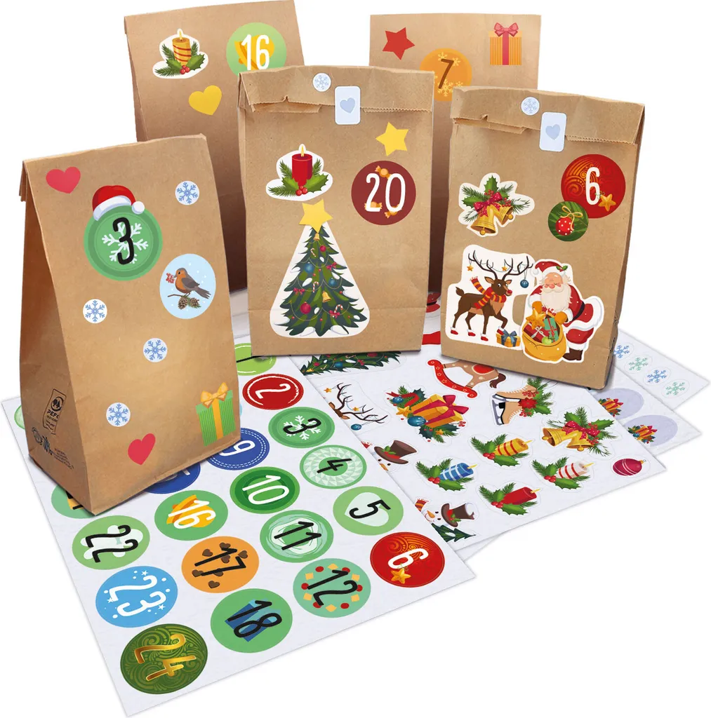 Adventskalender Zum Befüllen 25 Kraftpapiertüten + Zahlenaufkleber & Sticker Zum Selbstgestalten 1 Adventskalender Zum Befüllen 25 Kraftpapiertüten + Zahlenaufkleber & Sticker Zum Selbstgestalten