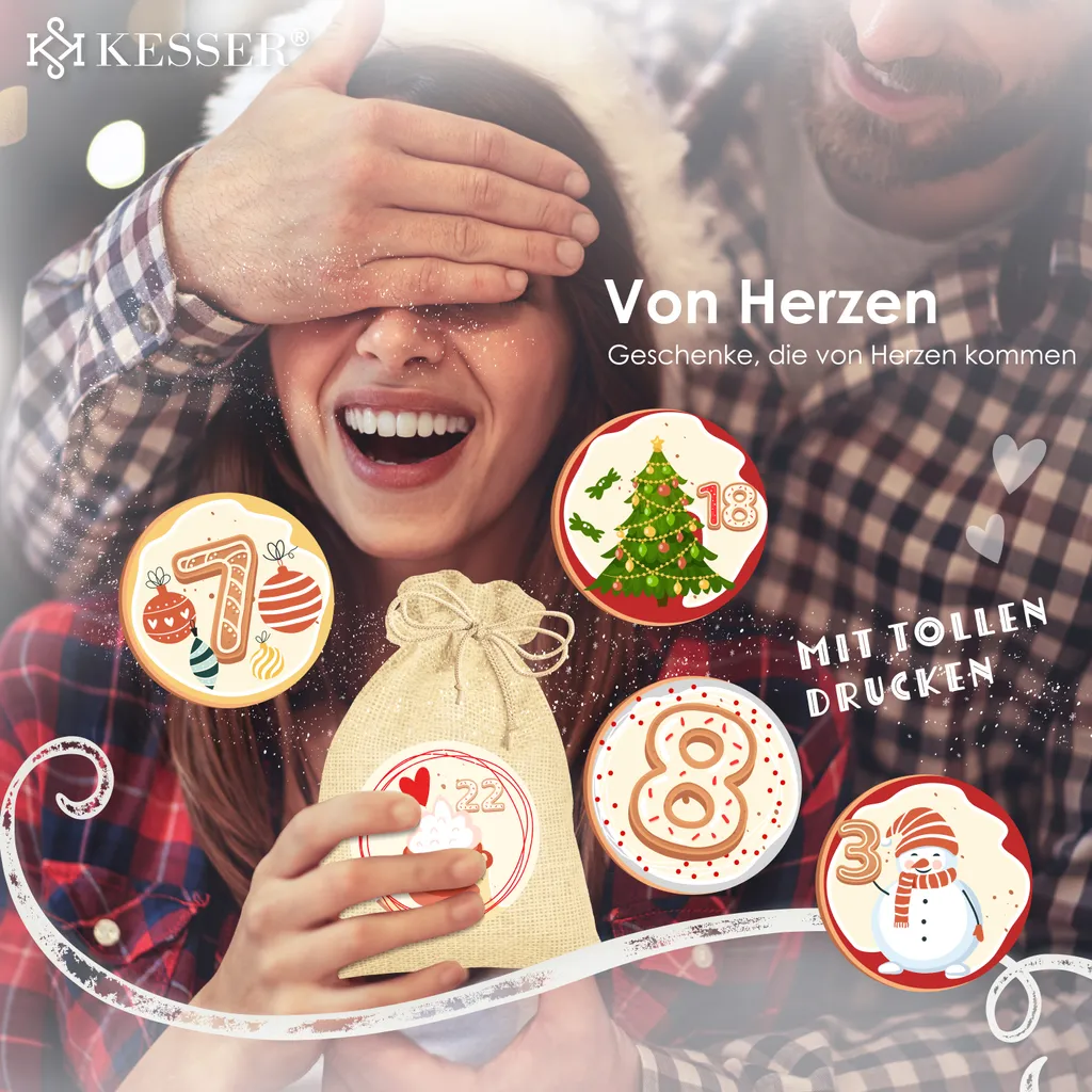 KESSER® Adventskalender Zum Befüllen 24 Jutebeutel Gedruckte Stoffbeutel Kinder Weihnachtskalender Zum Selber Befüllen Inkl.. 24x Schildchen + 1 Großer Aufbewahrungsbeutel Stoff, Farbe:Rot, Größe:20x12cm 5 KESSER® Adventskalender Zum Befüllen 24 Jutebeutel Gedruckte Stoffbeutel Kinder Weihnachtskalender Zum Selber Befüllen Inkl.. 24x Schildchen + 1 Großer Aufbewahrungsbeutel Stoff, Farbe:Rot, Größe:20x12cm – Bild 5