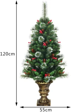 COSTWAY 120cm Künstlicher Weihnachtsbaum Im Topf, Schneebedeckter Tannenbaum Mit Kiefernzapfen & Roten Beeren, Christbaum 193 Spitzen PVC Nadeln, Kunstbaum Weihnachten Für Eingangsbereich, Grün -Künstliche Weihnachtsbäume das Geschäft 5fe0f96f499a1bf69349eed41d9a1a27