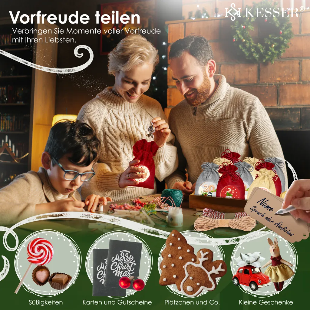 KESSER® Adventskalender Zum Befüllen 24 Jutebeutel Gedruckte Stoffbeutel Kinder Weihnachtskalender Zum Selber Befüllen Inkl.. 24x Schildchen + 1 Großer Aufbewahrungsbeutel Stoff, Farbe:Rot, Größe:16x12cm 6 KESSER® Adventskalender Zum Befüllen 24 Jutebeutel Gedruckte Stoffbeutel Kinder Weihnachtskalender Zum Selber Befüllen Inkl.. 24x Schildchen + 1 Großer Aufbewahrungsbeutel Stoff, Farbe:Rot, Größe:16x12cm – Bild 6