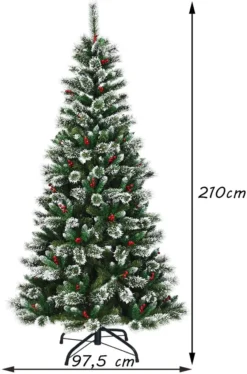 COSTWAY 210cm Künstlicher Weihnachtsbaum Mit Roten Beeren Und Kiefernzapfen, Schneebedeckter Tannenbaum Mit Metallständer, Christbaum PVC Nadeln, Kunstbaum Weihnachten Klappsystem -Künstliche Weihnachtsbäume das Geschäft 61e07cd6cdd01cc3f685ad2d78bf85cc